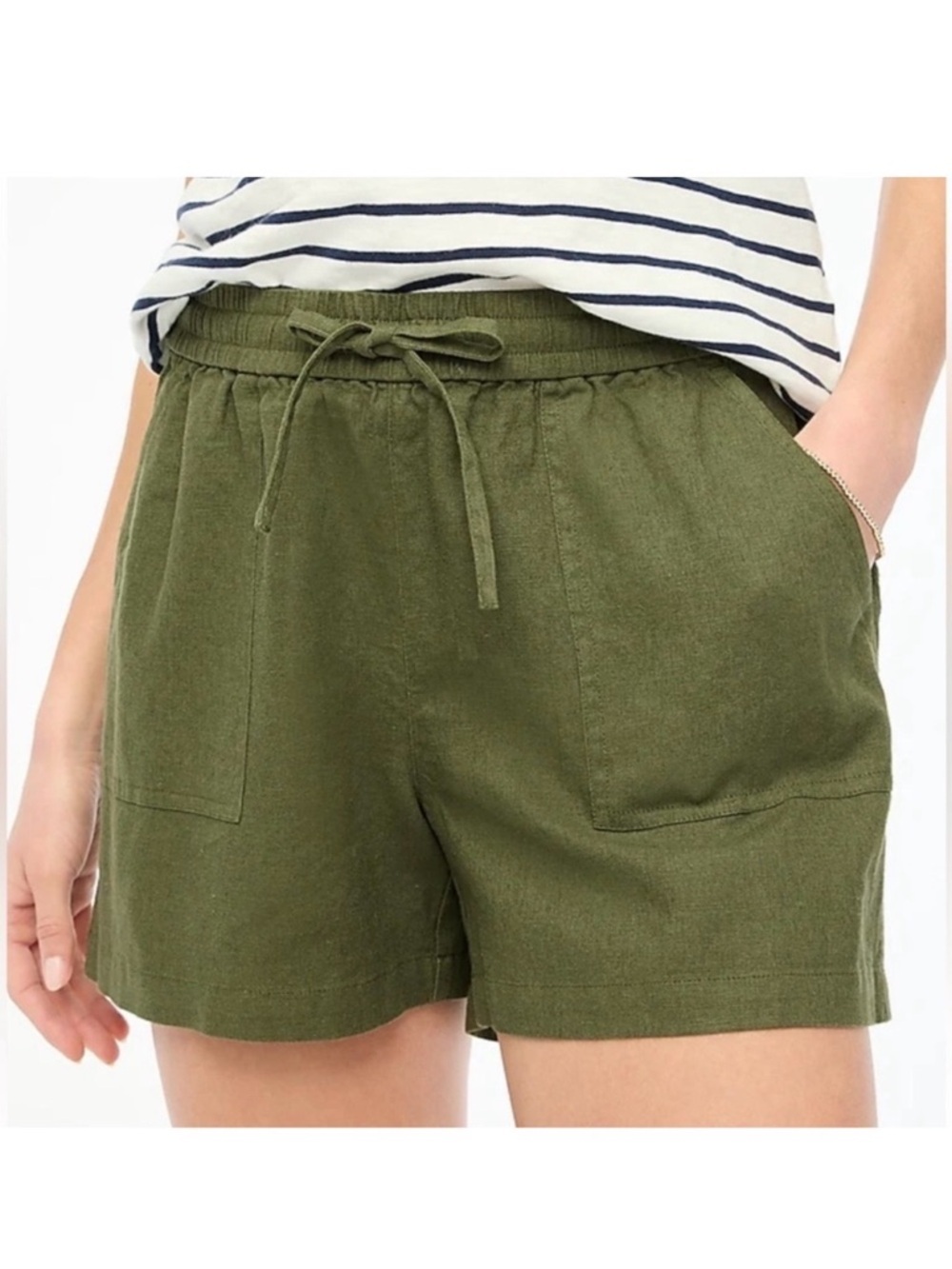J. Crew Linen Blend Drawstring Elastic Waist Shorts Women’s XL Olive Green